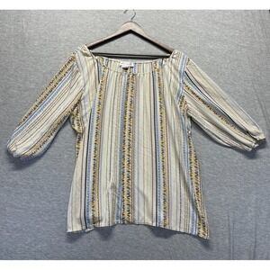 Star Vixen Peasant Blouse Top Womens XL Cream Multi Vertical Striped Scoop Neck